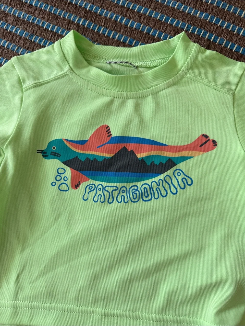 Patagonia Kids Neon Lime Long-Sleeve Swim Rashguard with Multicolor Fish Graphic